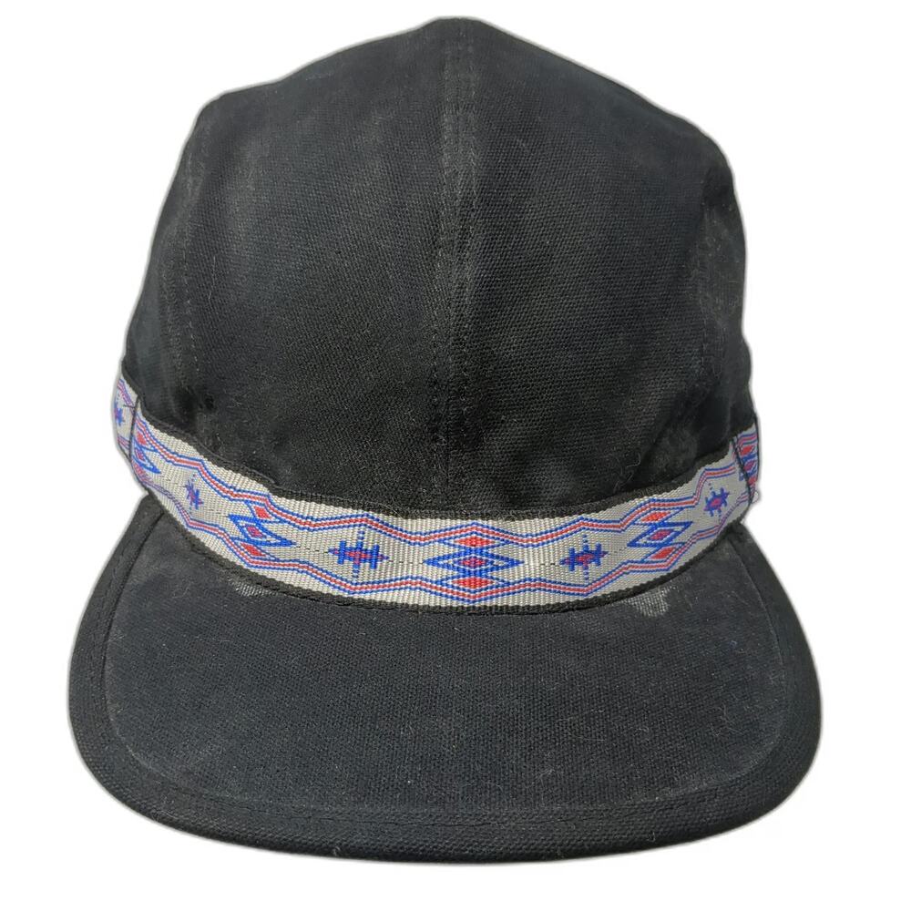 Kavu Baseball Cap Black L 5 Panel Woven Pattern Made USA Hat Slideback Blue Red
